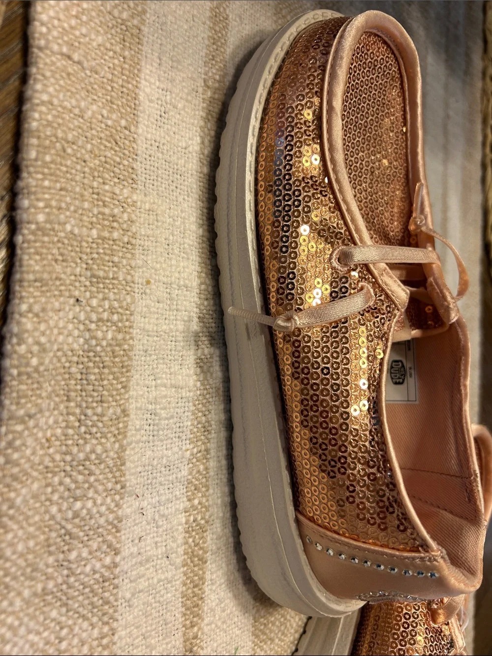Hey Dude Rose Gold Sequin Slip-On Sneakers